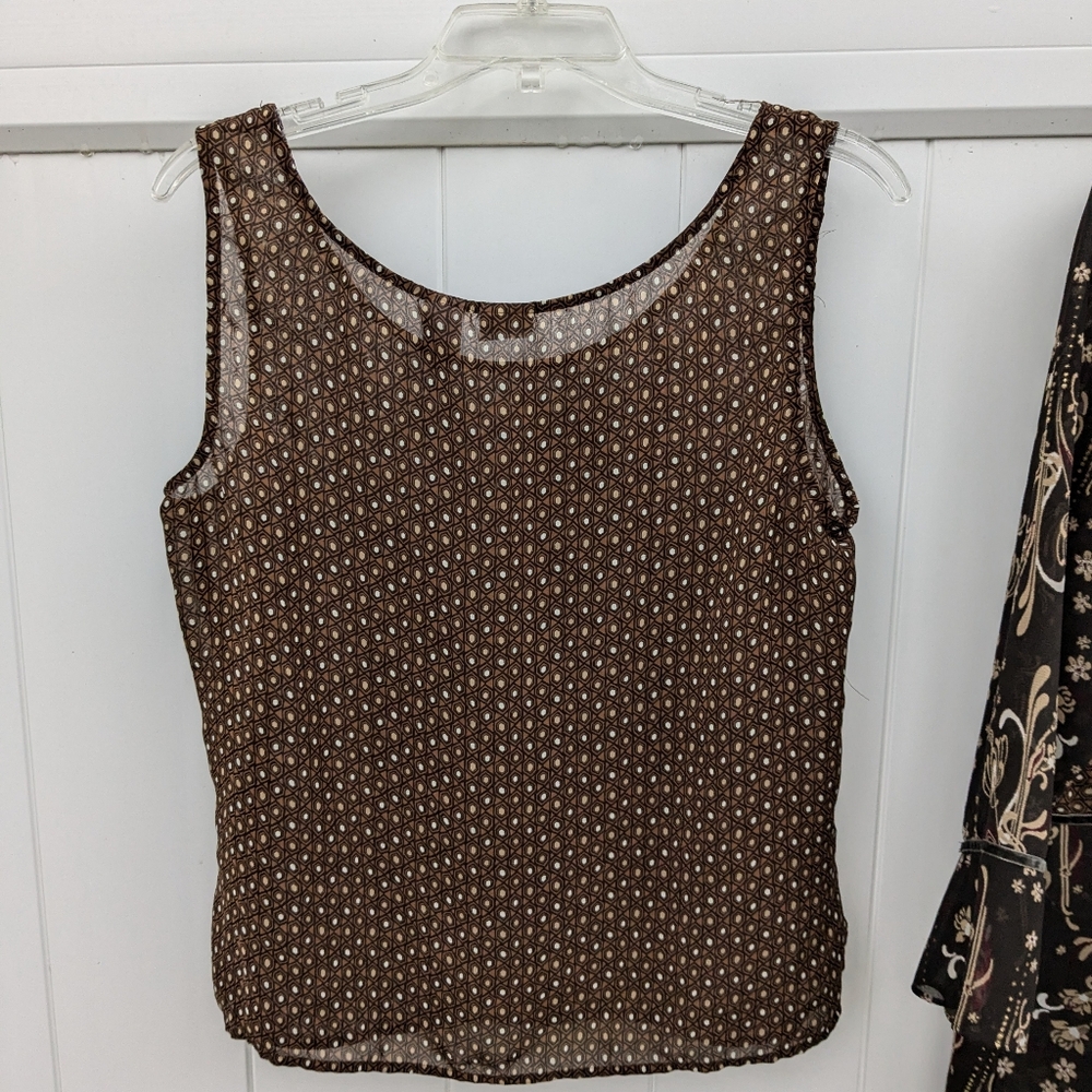 2 Pieces Emma James Blouse & Tank Set Brown Floral Size 16 Business or Dress EUC - Picture 9 of 12